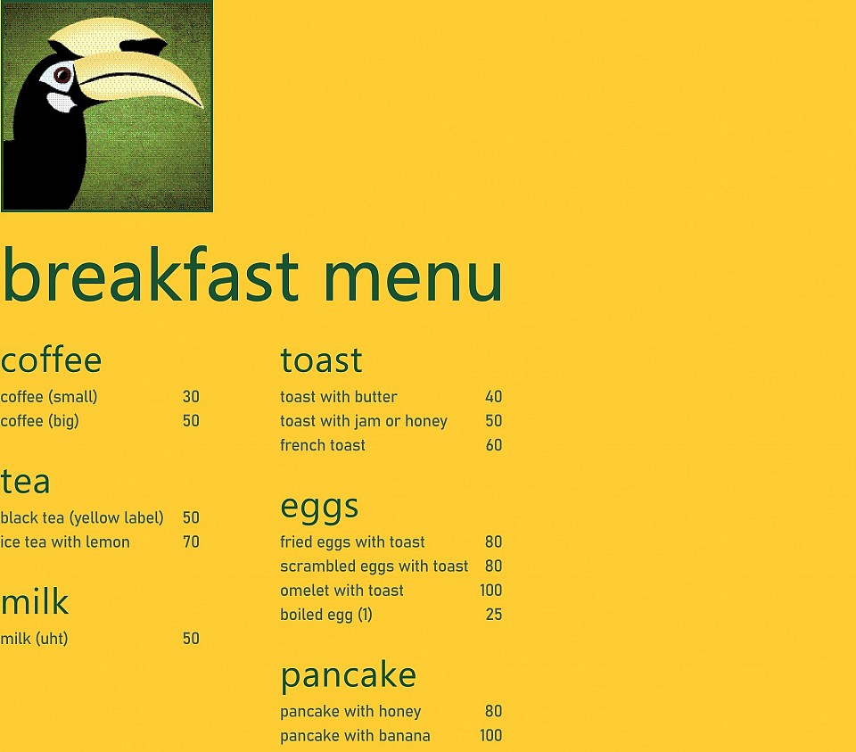 breakfast menu